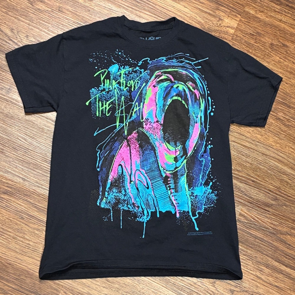 Pink Floyd The Wall Liquid Blue T-Shirt Men's M Black Neon Graphic Band Tee